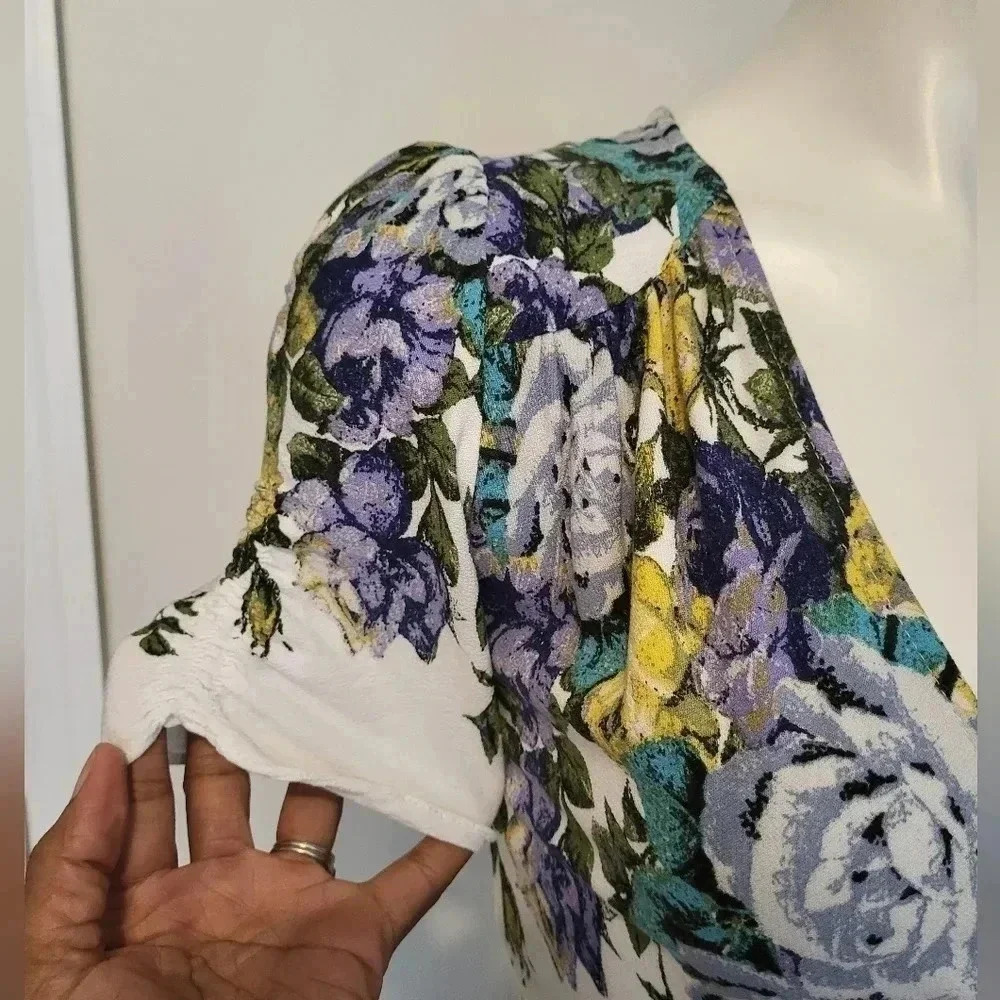 FREE PEOPLE Jaimie Floral Print Wrap Boho Prairie Midi Dress(XS) - Picture 10 of 13
